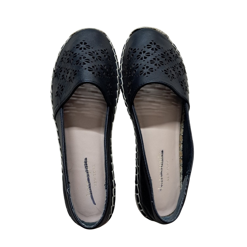 Kate Spade Espadrilles Shoes Womens 5.5 Black Garcia Laser Cut Floral Leather
